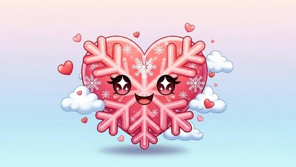 Adorable 3D animated heart mascot with cheerful expression and festive snowflakes celebrating love and joy