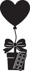 Black vector shillhoutee of chocolate gift box with heart