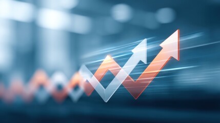Abstract Strategy Planning Graphics Featuring Layered Arrows in Defocused Background for Corporate Analysis and Business Development