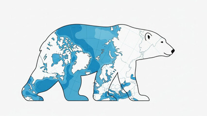 Polar Bear with World Map Illustration Isolated on White Background