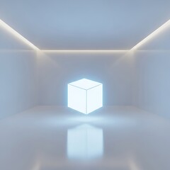 Futuristic glowing cube in a clean abstract space