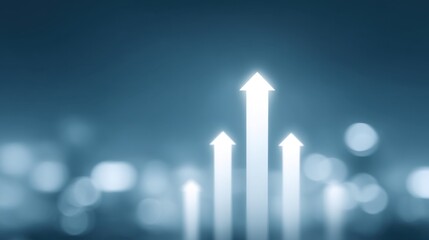 Glowing Arrows Representing Business Progress in an Abstract Environment with Symbols of Growth and Opportunity