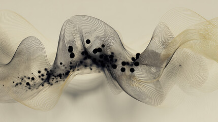 Abstract Generative Wave Art With Black Dots: Fluid Lines And Geometric Motion