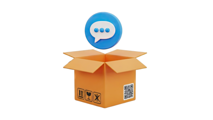 Open Cardboard Box with Chat Bubble and QR Code