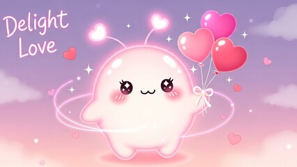 Charming animated cloud with heart balloons and stars in a pastel sky celebrating love and joy