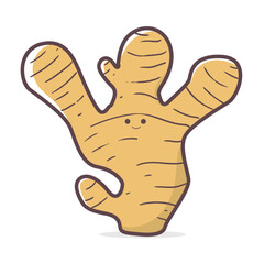 Cute Kawaii Ginger Vector Pastel Colored Flat Style Spice Illustration, Hand-Drawn Cartoon Ginger Root Icon for Healthy Food, Herbal Ingredient, Kids Design, Cooking, and Organic Theme
