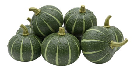 Pile of green pumpkins 3d transparent background cutout png