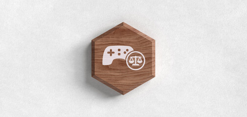 3D Holz Icon Game Controller mit Waage für Medienrecht und Gaming Header © sh99