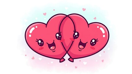 Cute animated double heart character with smiling faces and arms holding hands in a playful romantic design