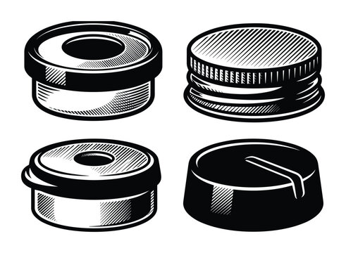 Illustration of four various style knobs in black and white color. Vector illustration.