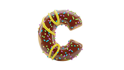 Donut shaped like the letter C with chocolate frosting and sprinkles