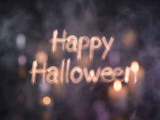 Happy Halloween light writing on dark bokeh background