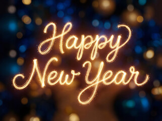 Sparkling Happy New Year against a background of festive lights