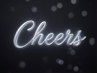 Elegant metallic 'Cheers' script with sparkling bokeh lights