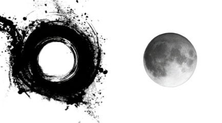 Cosmic scene with swirling dark matter and a luminous full moon