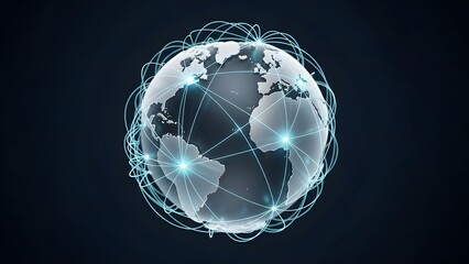 Digital interconnected world with glowing network lines spanning across the global Earth, symbolizing international communication, data exchange, and advanced technological connections