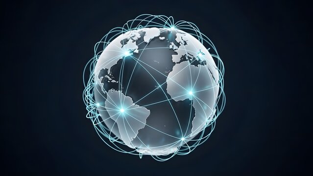 Digital interconnected world with glowing network lines spanning across the global Earth, symbolizing international communication, data exchange, and advanced technological connections - Powered by Adobe