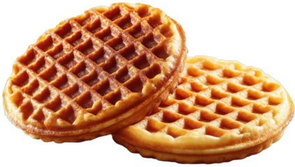 Two golden-brown circular grid-patterned baked treats are stacked together