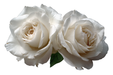 Two delicate white roses with soft petals on a black background