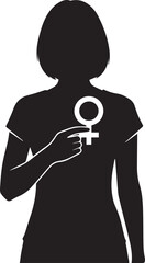 Silhouette of a woman holding the female gender symbol