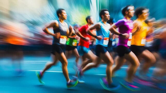Energetic runners sprinting in a marathon, depicting dynamism and movement