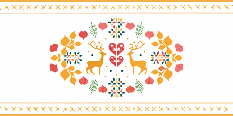 Festive reindeer and heart floral pattern design for holiday celebrations © Provhash