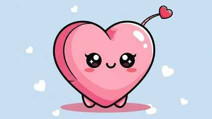 Charming 3D illustration of a cheerful pink heart character with expressive eyes and a floating love symbol