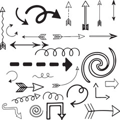 A large set of hand-drawn doodle arrows pointing in different directions for graphic design