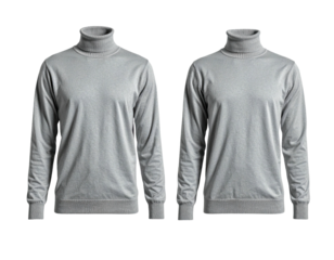 Two grey turtleneck sweaters on black