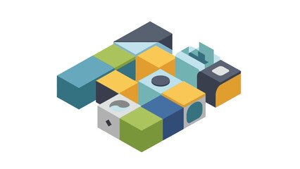 Fototapeta premium Geometric blocks forming an abstract structure, symbolizing innovation, it, technology, and data organization in a clean, modern design