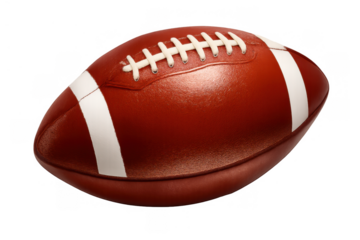 American football ball with white laces and stripes on a transparent background, representing sport, game, and competition