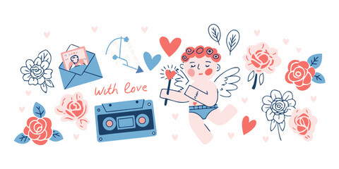A charming valentine s day collection of love symbols and retro elements