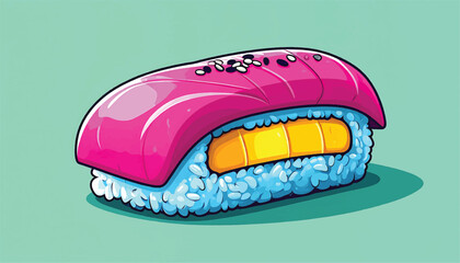Vibrant Sushi Nigiri with Tuna, Egg, and Rice Illustration.