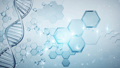 Shiny Molecular DNA Helix with Water Droplets and Rose Gold Glow &mdash; Beauty Science Background
