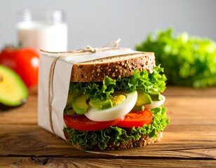 Delicious healthy sandwich with fresh lettuce, tomato, and avocado