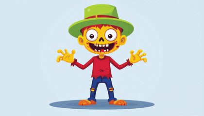 Cartoon Zombie Character with Green Hat and Red Shirt.