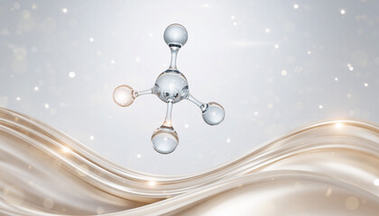 Golden Liquid Glow Background with Shining Drops and Light Bokeh
