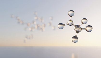 Golden Liquid Glow Background with Shining Drops and Light Bokeh
