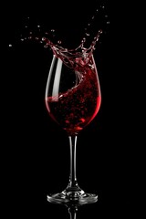 Red Wine Splash in Elegant Glass on Black Background. 