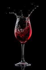 Red Wine Splash in Elegant Glass on Black Background. 