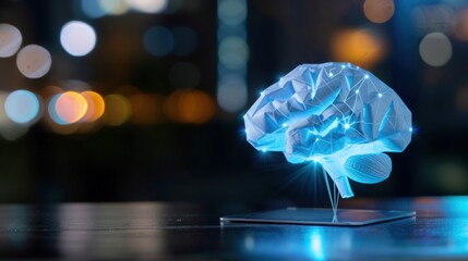 Futuristic 3D Model of a Brain with Digital Connections and Bokeh Background for Technology and Innovation Themes