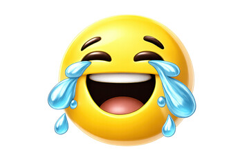 Yellow funny emoji face loudly laughing with tears of joy, expressing humor and happiness on transparent background