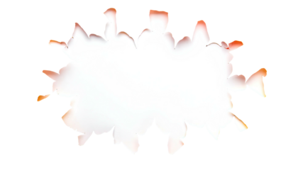 Jagged white shape with orange/red aura against black