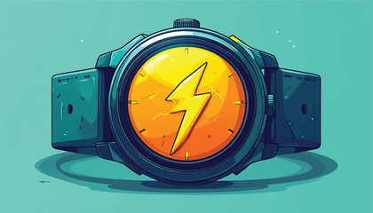 Cartoonish Smartwatch with Lightning Bolt Display for Energy Monitoring.