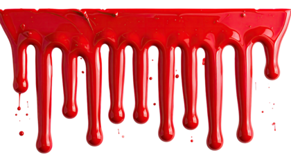 Dripping glossy red liquid, thick, isolated on black