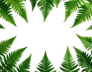 Fern fronds form a frame around a solid black background