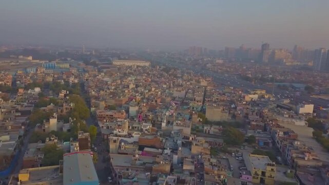 Aerial View of Illuminated Cityscape at Night, New Delhi, India
