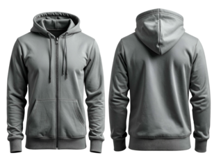 Gray zippered hoodie shown front and back
