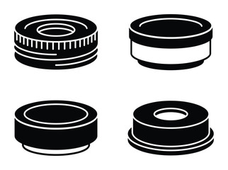 Silhouette vector set showing Cylindrical Components. Mechanical parts, machine elements, design elements.