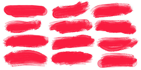 set of watercolor red brushy paint strokes